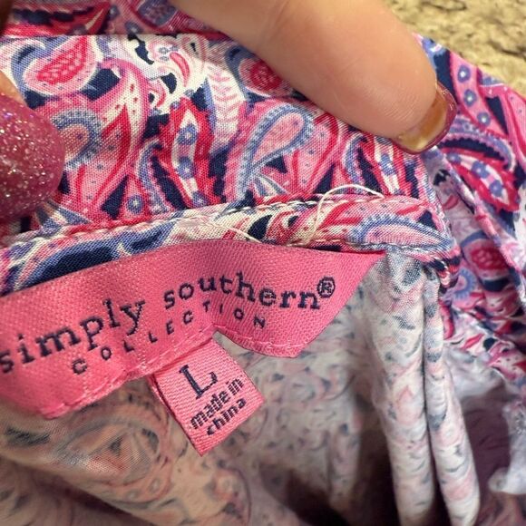 Simply Southern Collection Large Pink and Blue Paisley Dress - Picture 7 of 9